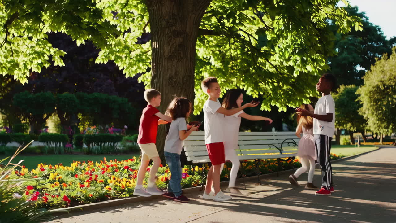 공원에서 놀고 있는 아이들