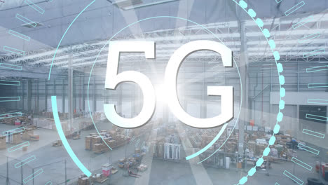 texto de 5g sobre escáner redondo contra el almacén en el fondo