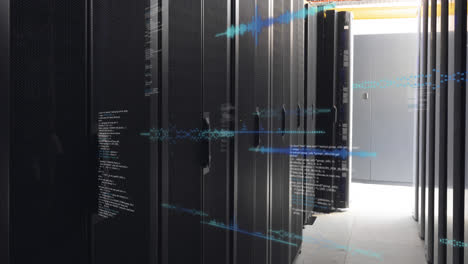 animación del procesamiento de datos contra la sala de servidores de computadoras