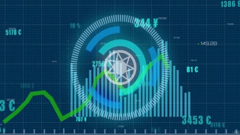 Animation-of-scope-scanning,-financial-data-processing-and-green-line