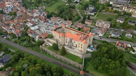 tilt down drone shot close to the grandson castle in canton of vaud