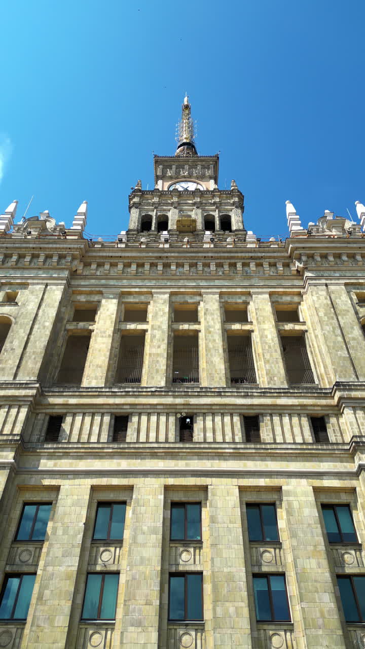 Aerial drone view of Warsaw, Poland on the River Vistula in daylight. Vertical