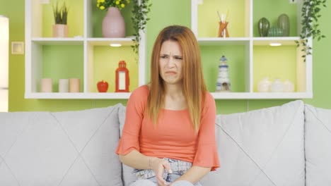 Disgusted-by-the-smell,-young-woman-is-holding-her-nose.