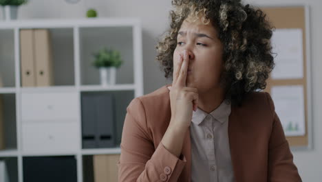 woman gesturing in office