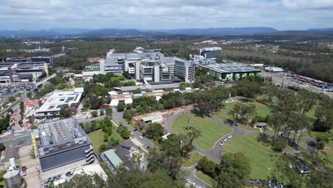 aerial view of gold coast university hospital in southport, queensland, australia at daytime - drone shot