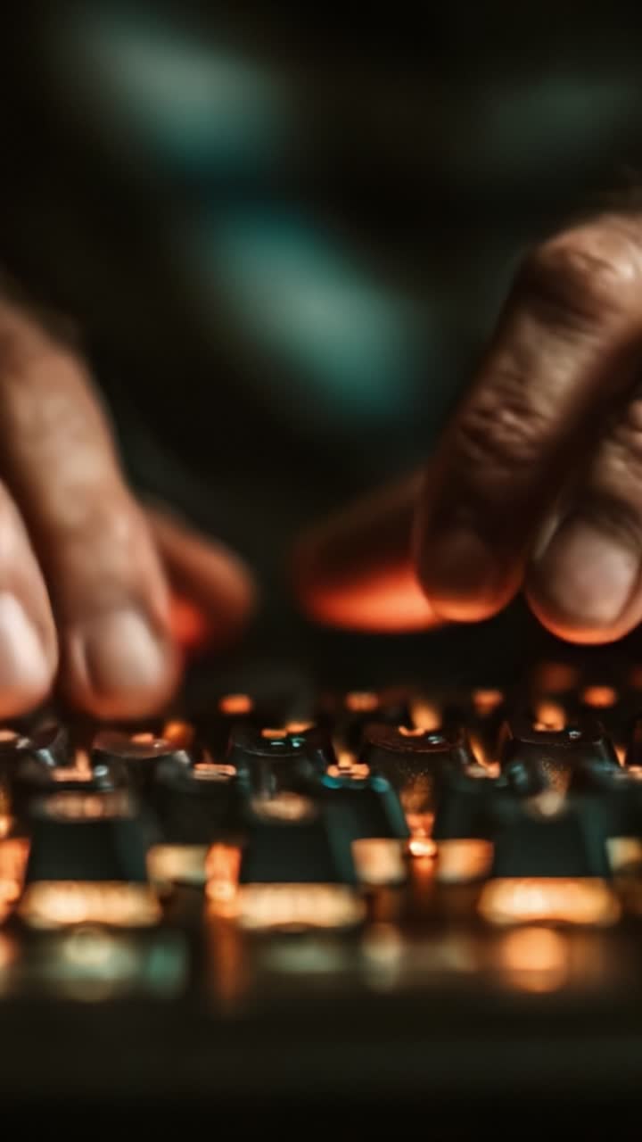 A Close-Up of Hands Typing on a Mechanical Keyboard, Showcasing the Art of Writing and the Intricacies of Hand Movement Amidst a Warm Glow