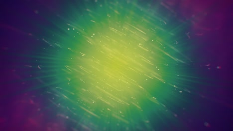 futuristic rotating lines and particles on green and purple background