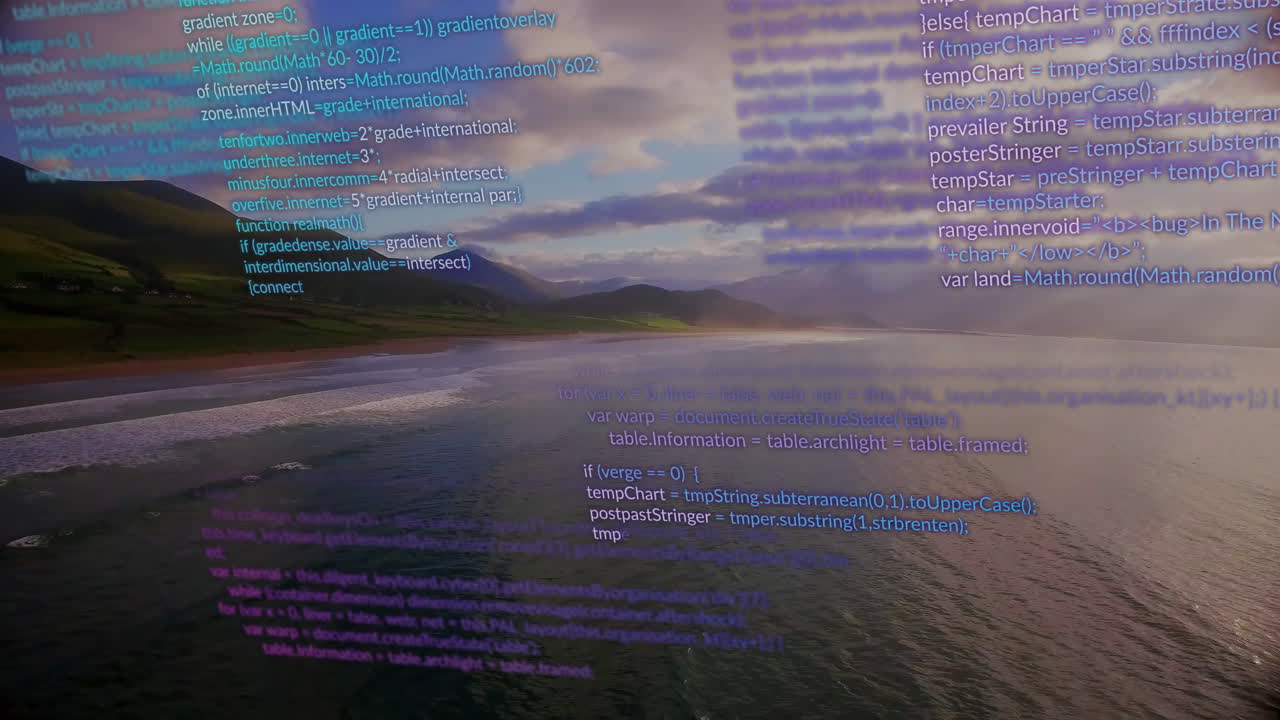 Animation of data processing over landscape