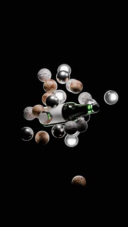 composición abstracta de botellas y esferas