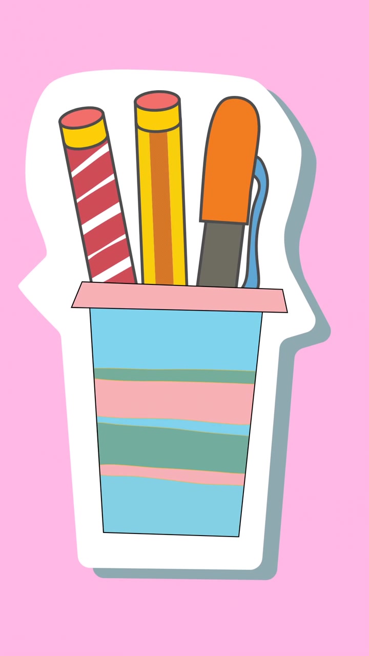 Animation of school items icons moving on pink background