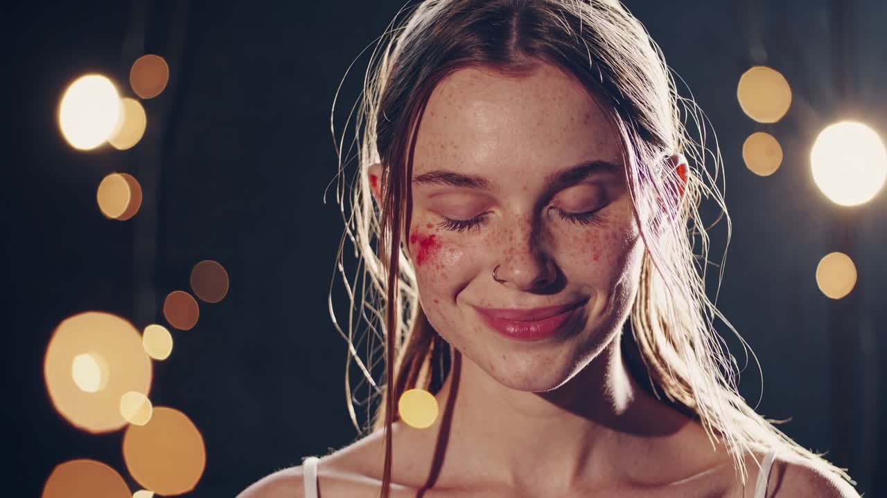 Close-up portrait of a young woman with bruises