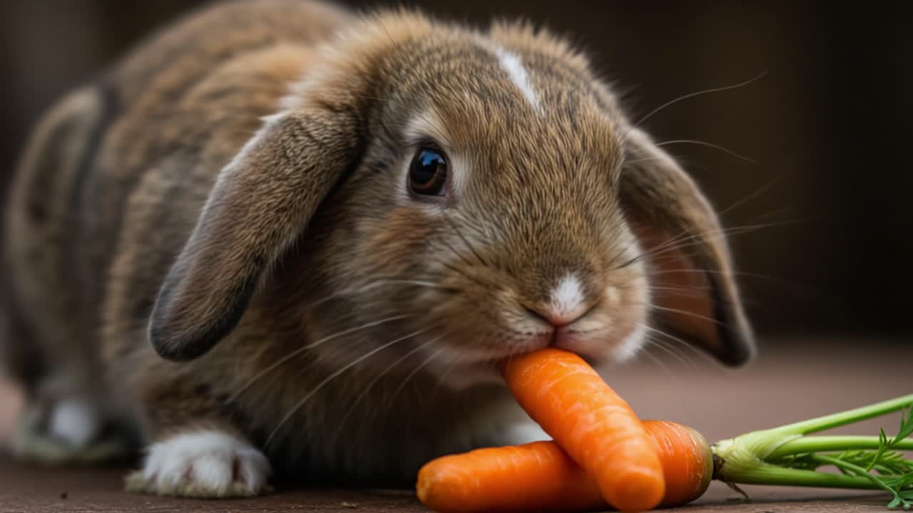 A Cute Bunny Chewing on Fresh Carrots: An Adorable Scene Showcasing the Joy of a Rabbit Enjoying Its Meal in a Natural Setting