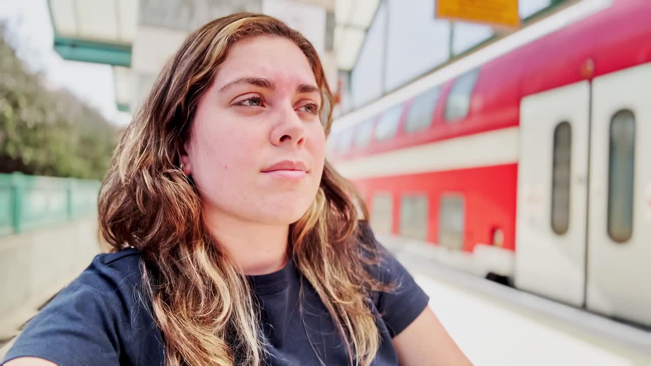 Candid Selfie at an Outdoor Train Station
