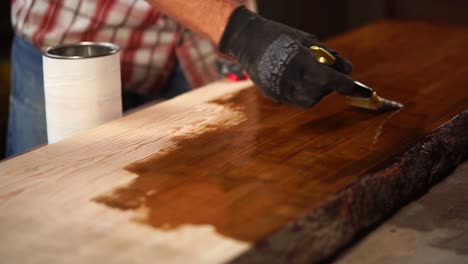 staining a wooden plank