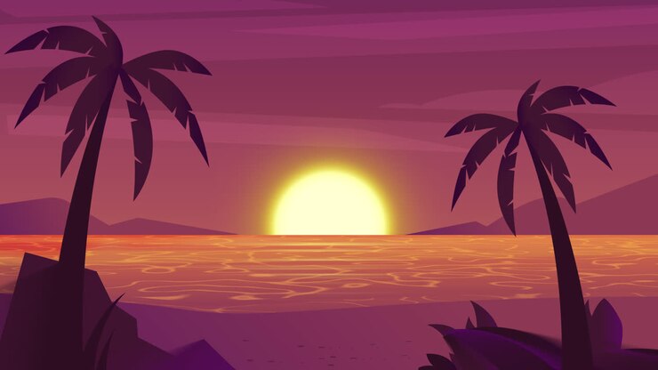 Scène de la plage au coucher du soleil