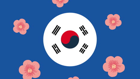 korean culture animation with flag and flowers