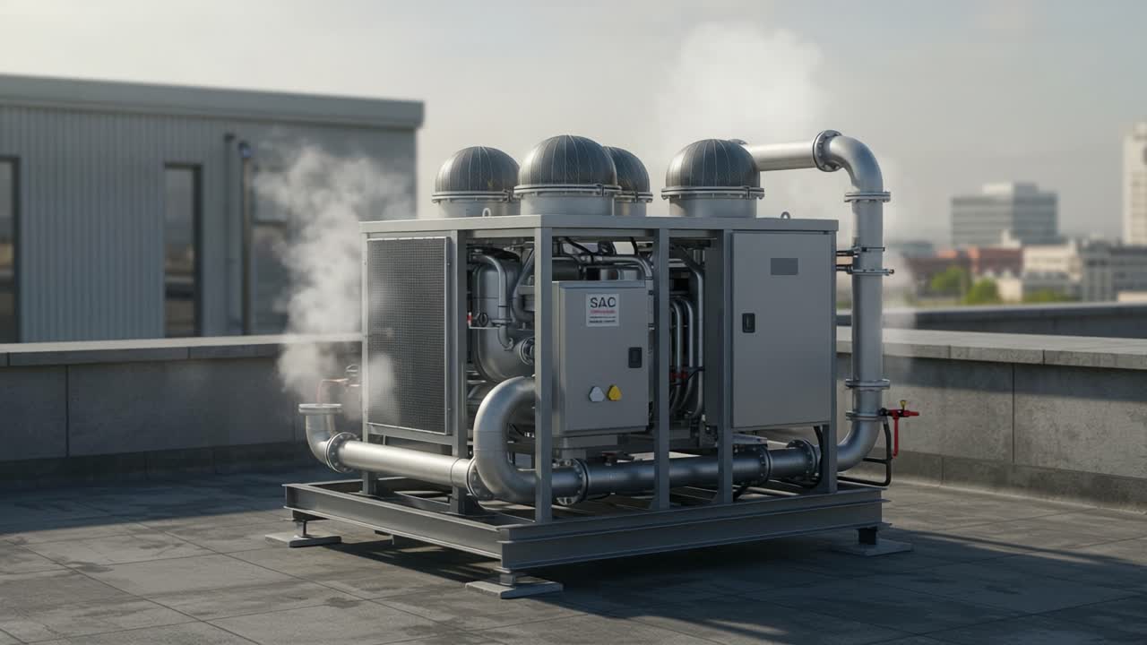 An Overview of Modern HVAC Rooftop Units with Steam Emissions, Showcasing Technological Innovations in Air Conditioning and Climate Control Systems