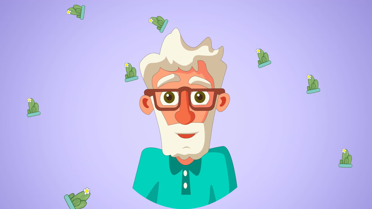 composición del abuelo sonriendo sobre un fondo azul