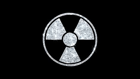 radioactividad nuclear icono de precaución brillante bucle de brillo partículas parpadeantes.