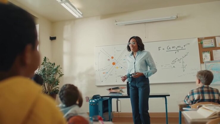Female Teacher Explaining Science to Young Students in a Classroom
