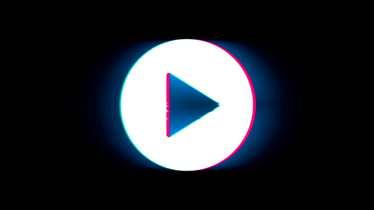 toca el símbolo de video en la animación vintage retro de glitch.