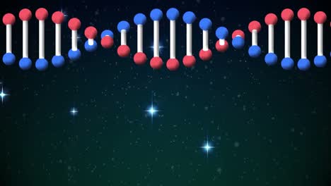 animation of rotating 3d dna strand on dark background with stars