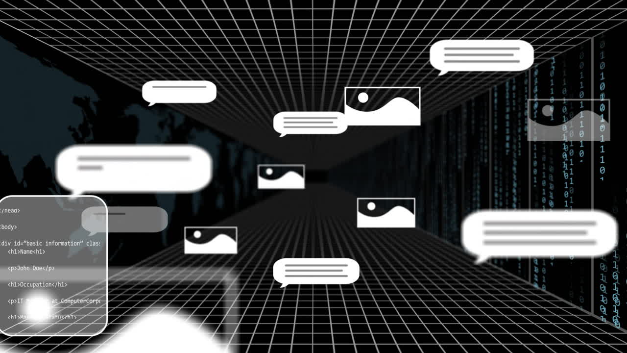 검은색 배경 위의 데이터 처리 애니메이션