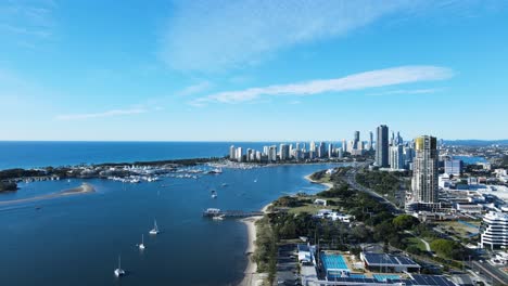 Aerial-view-looking-over-the-popular-suburb-Southport-and-towering-city-high-rise-apartment-buildings-and-Aquatic-Centre