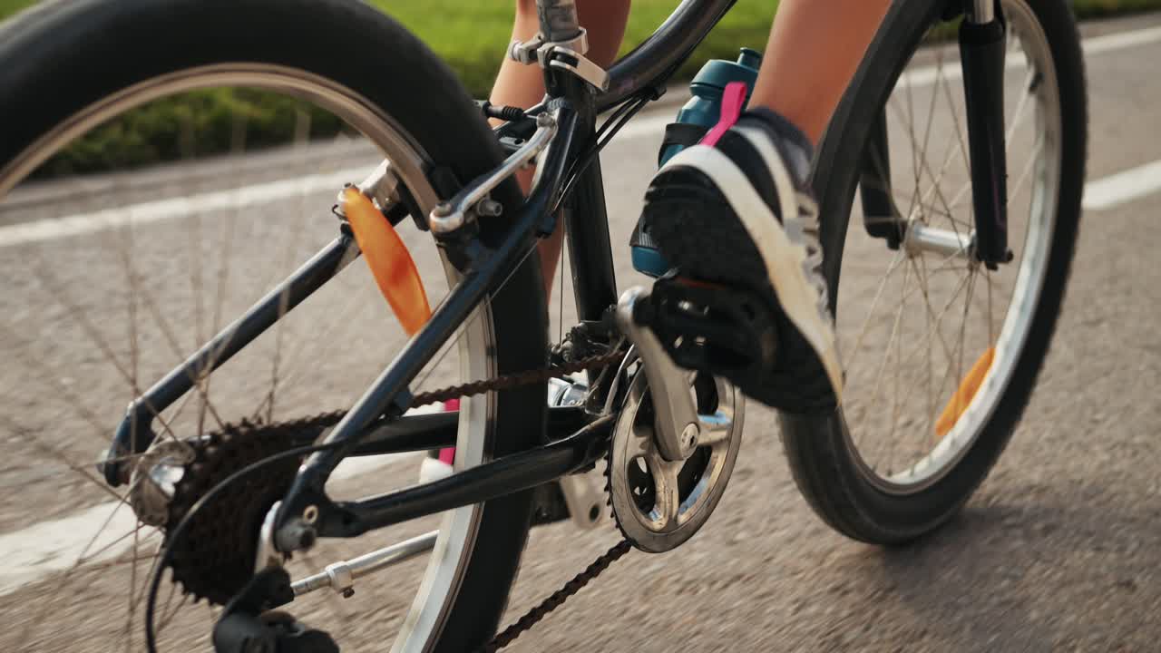 Man ride bicycle near beach in Barcelona, city morning, carbon neutral transportation. Travel, sustainability and cycling with male speed and transit,