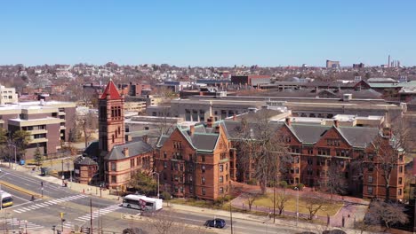 aerial over the harvard university campus and harvard law school