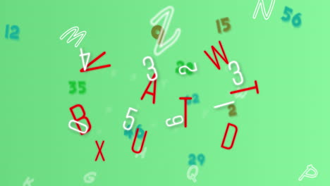 animación digital de múltiples números y alfabetos cambiantes contra un fondo verde