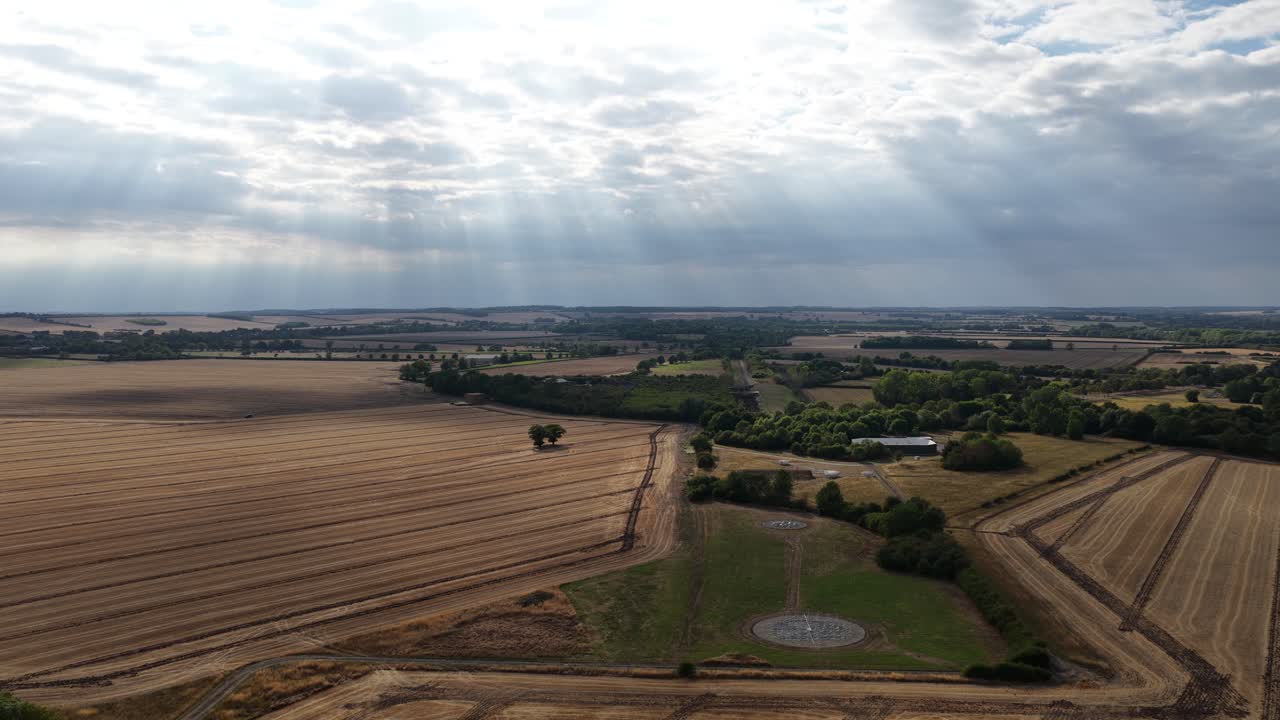 Aerial view of One-Mile Telescope at MRAO in vast rural landscape