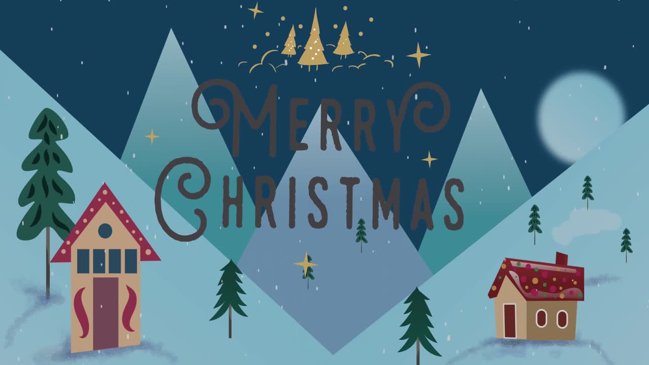 겨울 풍경 위 에 있는 크리스마스 축하 문자 의 애니메이션