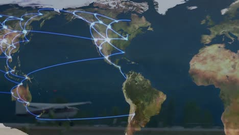 animación de la red global de conexiones con el mapa del mundo en el fondo