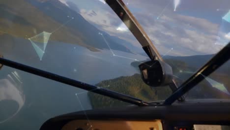 Globo-De-Red-De-Plexos-Girando-Contra-La-Vista-Frontal-Del-Tablero-De-Instrumentos-De-Un-Avión-Privado.