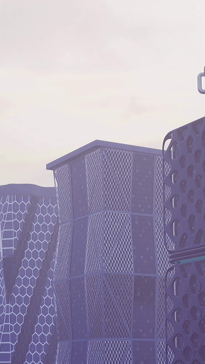 Modern cityscape with futuristic architecture under cloudy sky