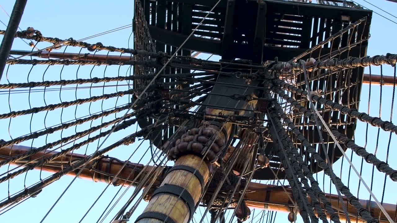 Low angle view of historic ship's top