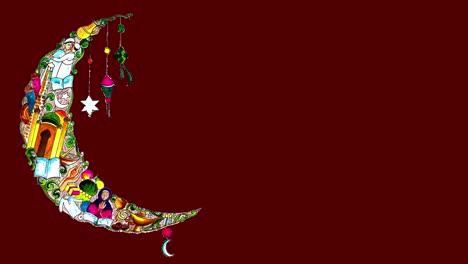 acuarela luna y símbolos islámicos, fondo de ramadán islámico con luna y lámparas, fondo de ramadán islámico con luna y lâmparas. símbolo del ayuno, iftar, sahoor, eid, ritual y tradiciones islámicas, fondo rojo
