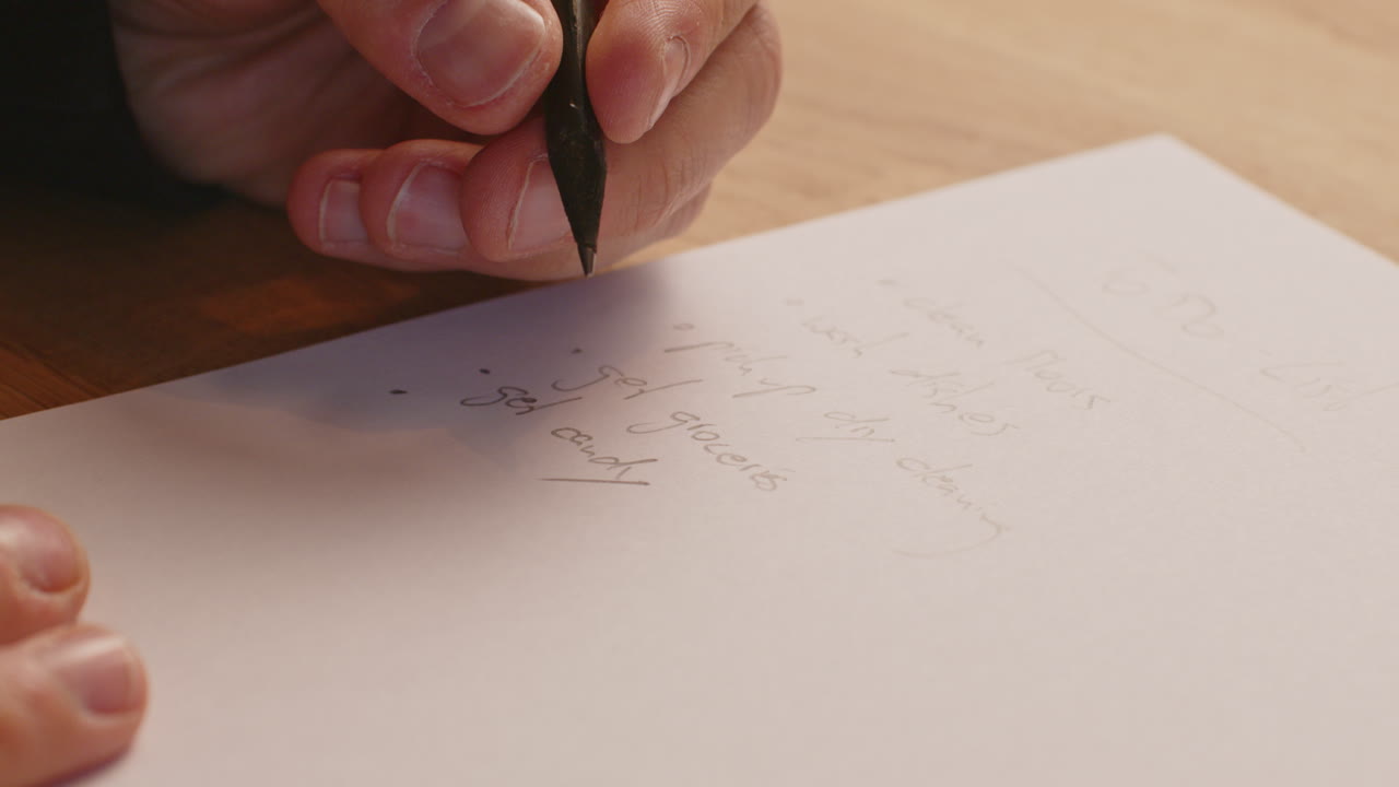 fotografía de cerca de la escritura de una lista con un lápiz