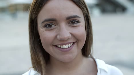 closeup shot of cheerful young woman