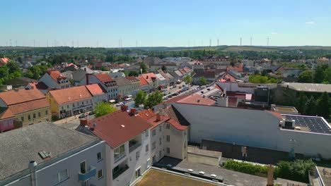 mistelbach, niederösterreich, austria - housing structures and parked vehicles - drone flying forward