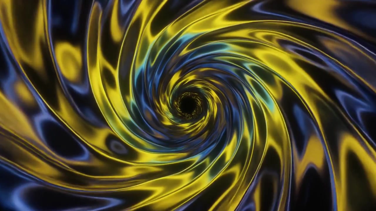Abstract Yellow and Blue Metallic Swirling Vortex Animation