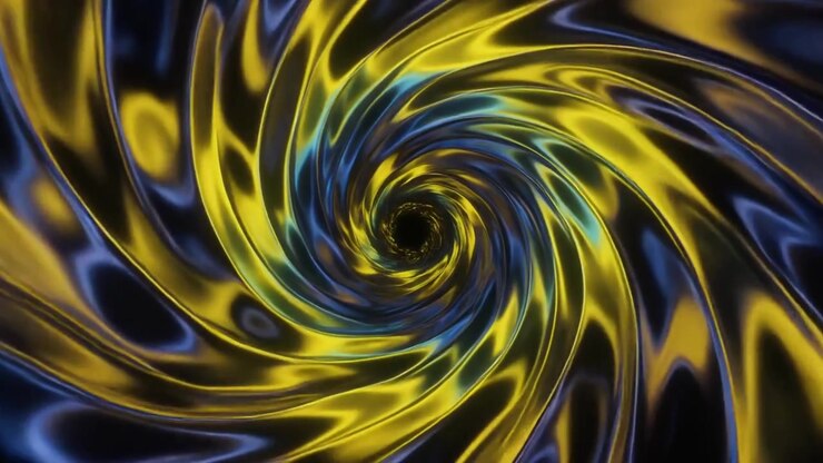 Abstract Yellow and Blue Metallic Swirling Vortex Animation