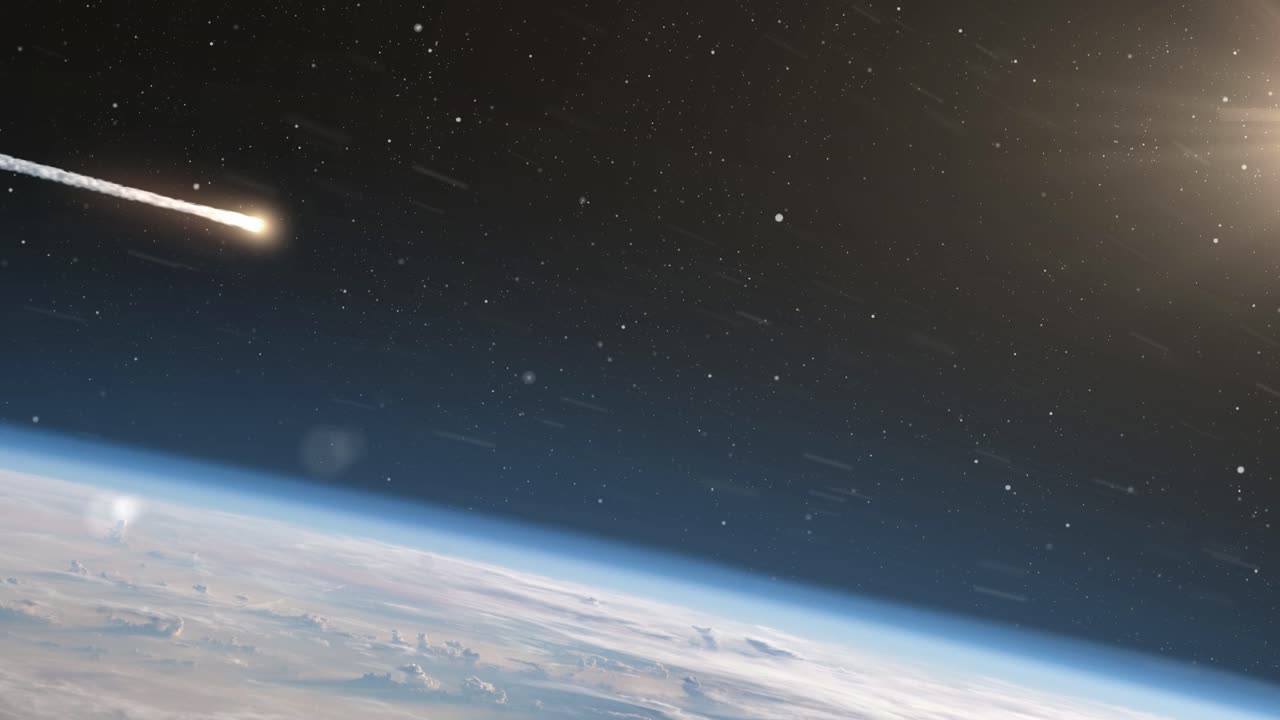 lluvia de meteoritos sobre la tierra desde el espacio