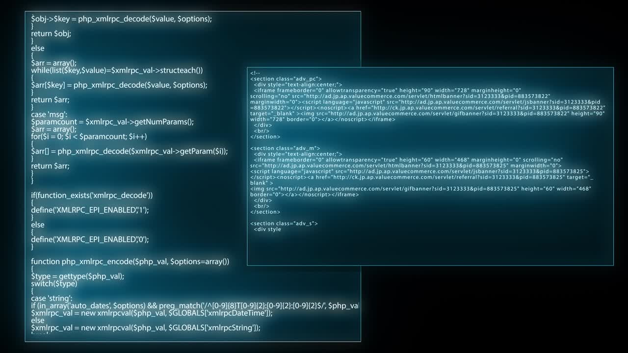 source code programming screen text scrolling animation
