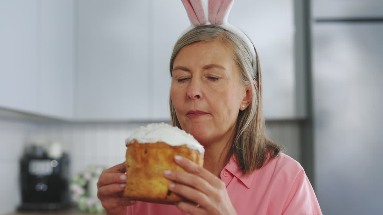 Woman enjoying Easter bread