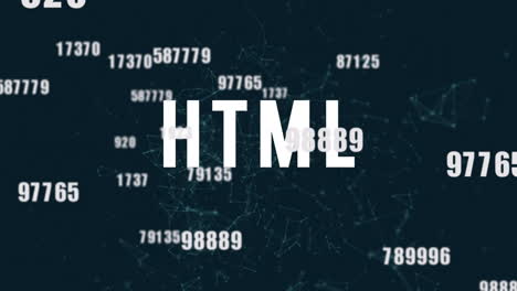 animation of html text with floating numbers and connections over digital network