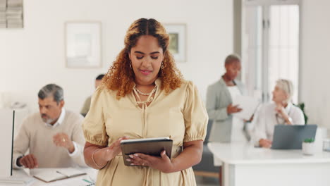 tablet, digital marketing or woman on social media