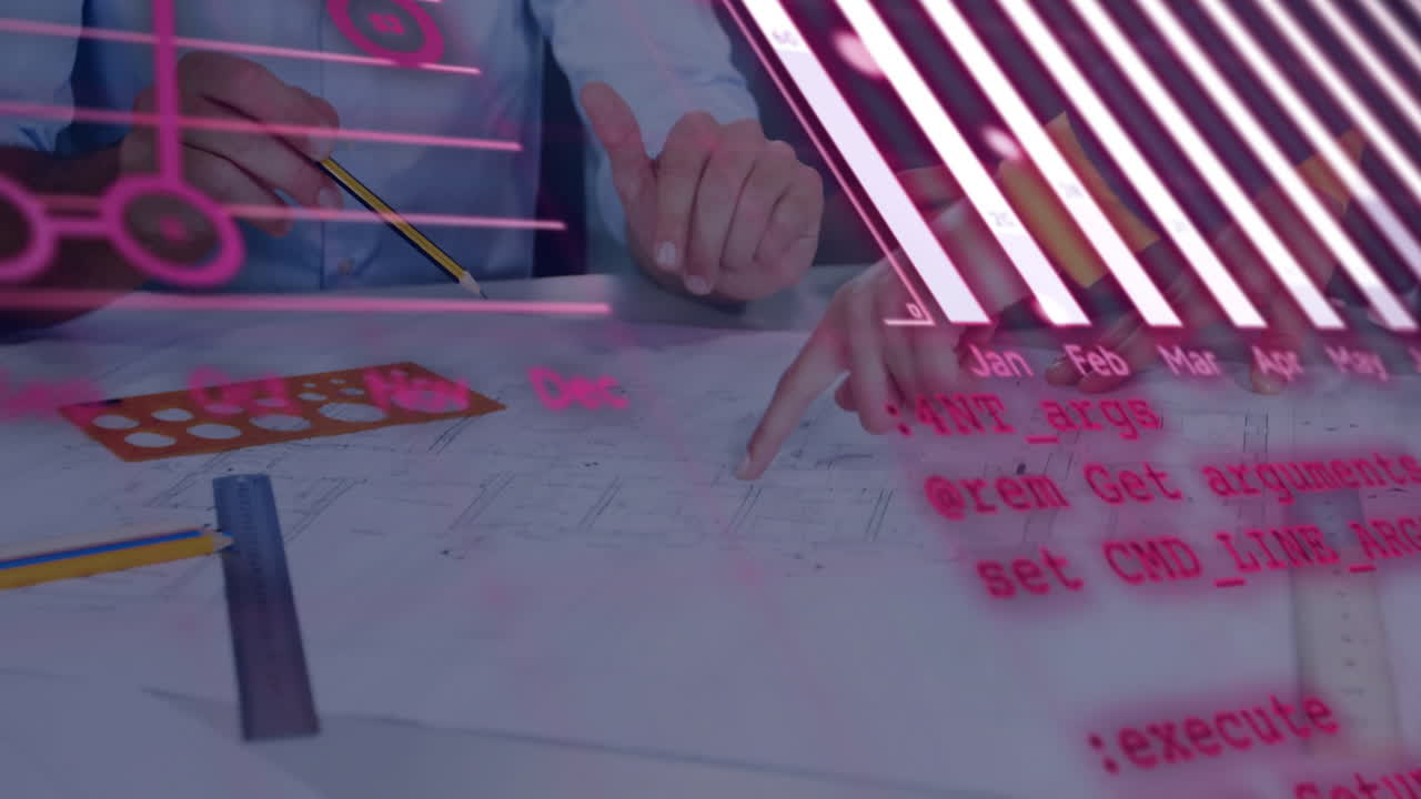 사무실에서 다양한 사업가들에 대한 금융 데이터 처리의 활성화