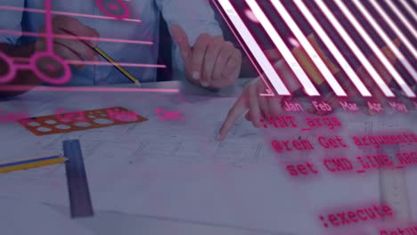 animación del procesamiento de datos financieros sobre diversas personas de negocios en la oficina